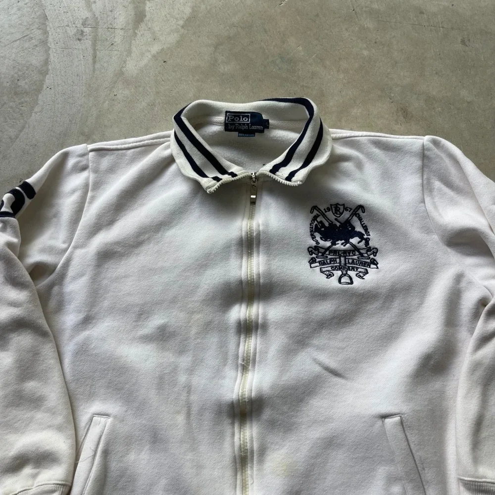 Polo Ralph Lauren Mens White Full Zip Sweatshirt Crest Embroidered Large L